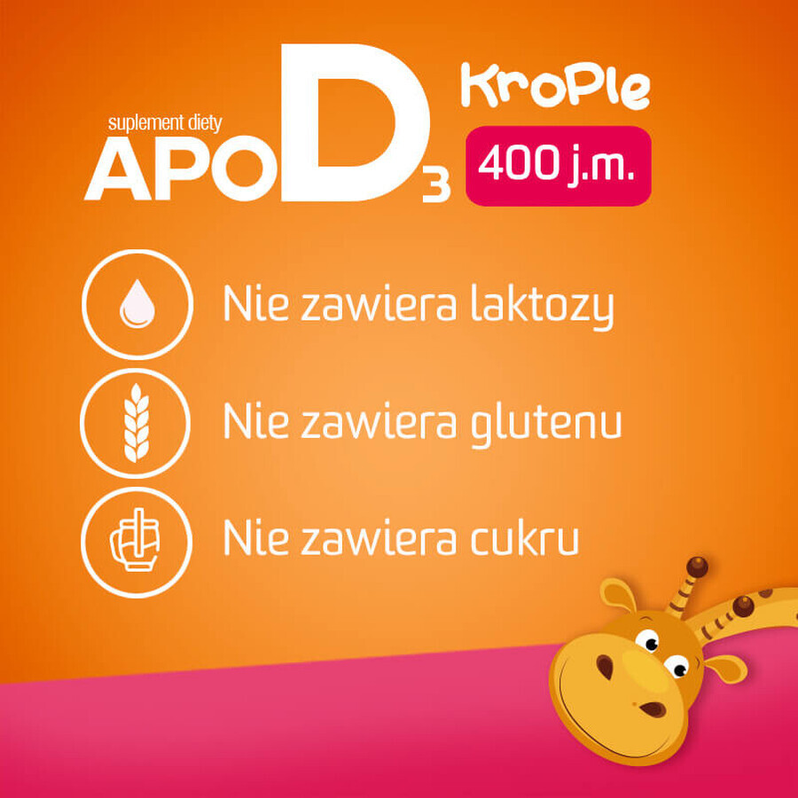 ApoD3 Druppels, vitamine D3 400 IE voor zuigelingen en kinderen vanaf dag 1, 10 ml