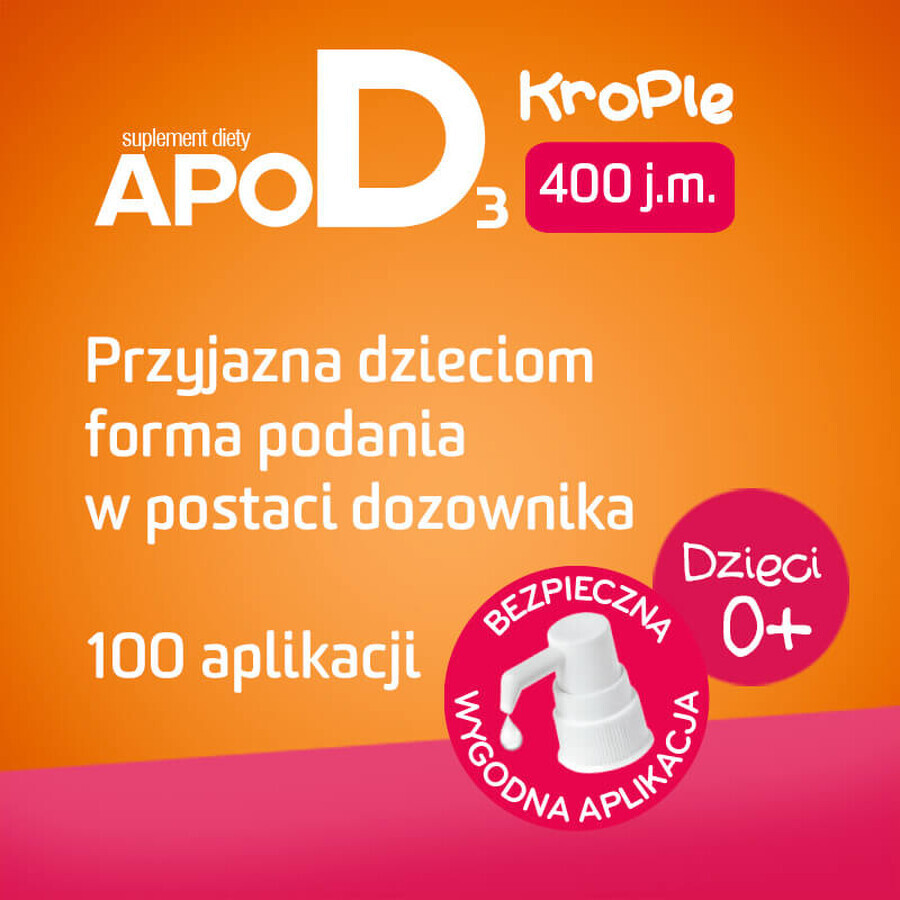 ApoD3 Druppels, vitamine D3 400 IE voor zuigelingen en kinderen vanaf dag 1, 10 ml