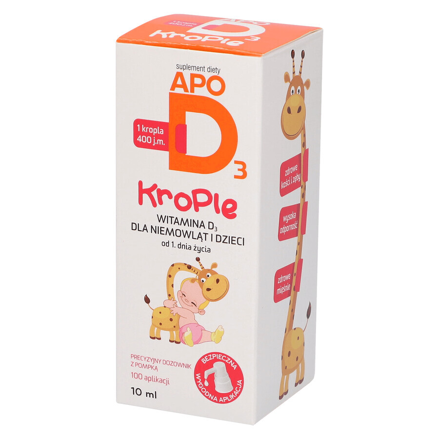 ApoD3 Druppels, vitamine D3 400 IE voor zuigelingen en kinderen vanaf dag 1, 10 ml