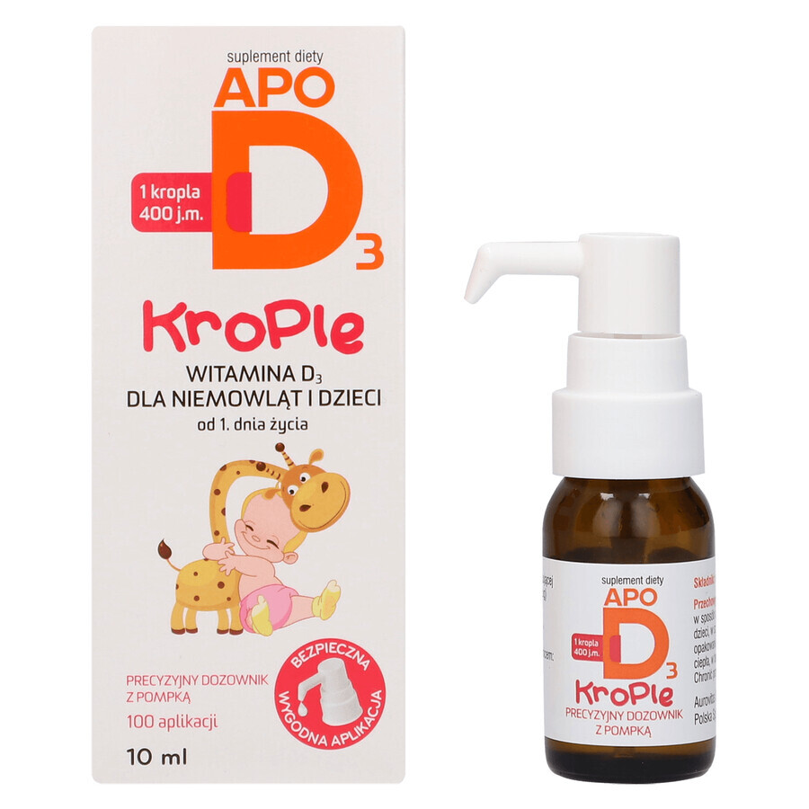 ApoD3 Druppels, vitamine D3 400 IE voor zuigelingen en kinderen vanaf dag 1, 10 ml