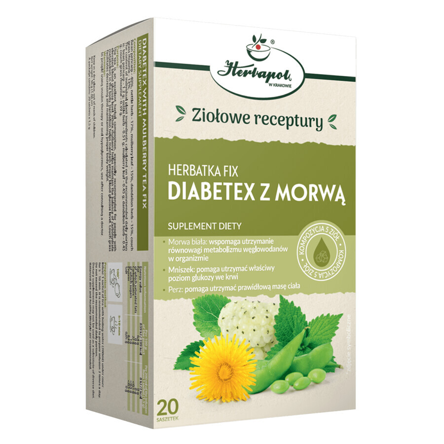 Herbapol Diabetex avec Mulberry, tea fix, 1,5 g x 20 sachets