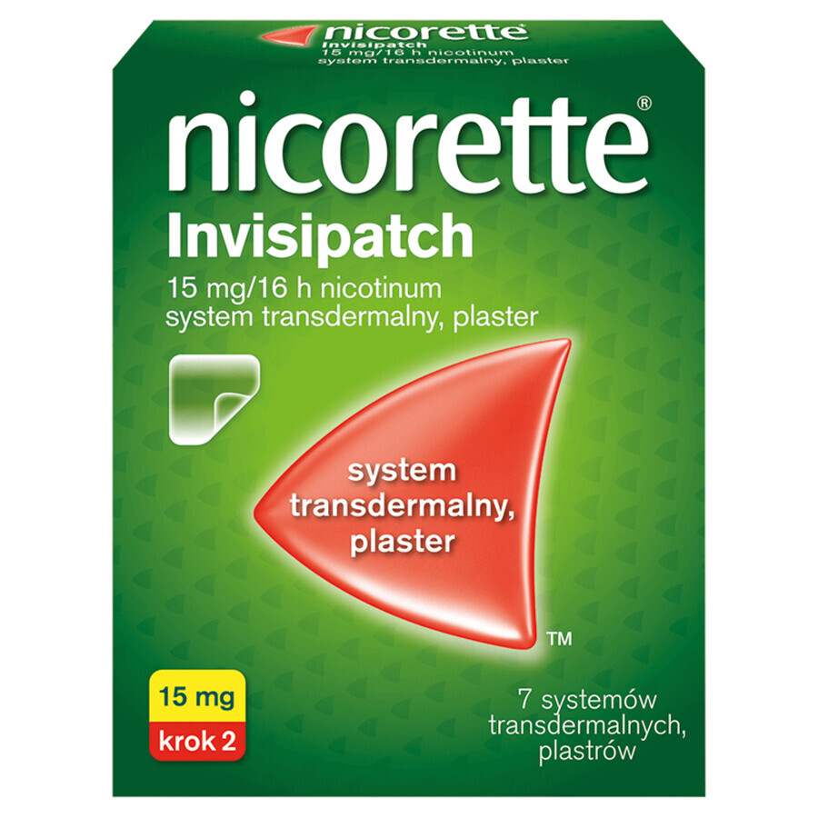 Nicorette Invisipatch 15 mg/16 h, transdermaal systeem, pleister, 7 stuks