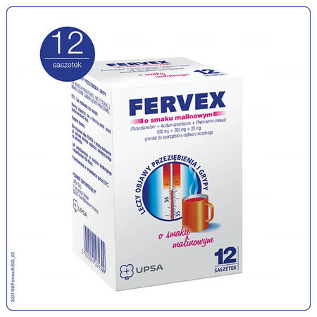 Fervex 500 mg + 200 mg + 25 mg, granules for oral solution, raspberry flavor, 12 sachets