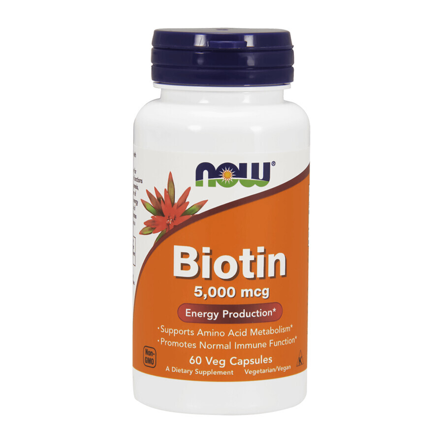 Now Foods Biotine, biotine 5000 µg, 60 plantaardige capsules