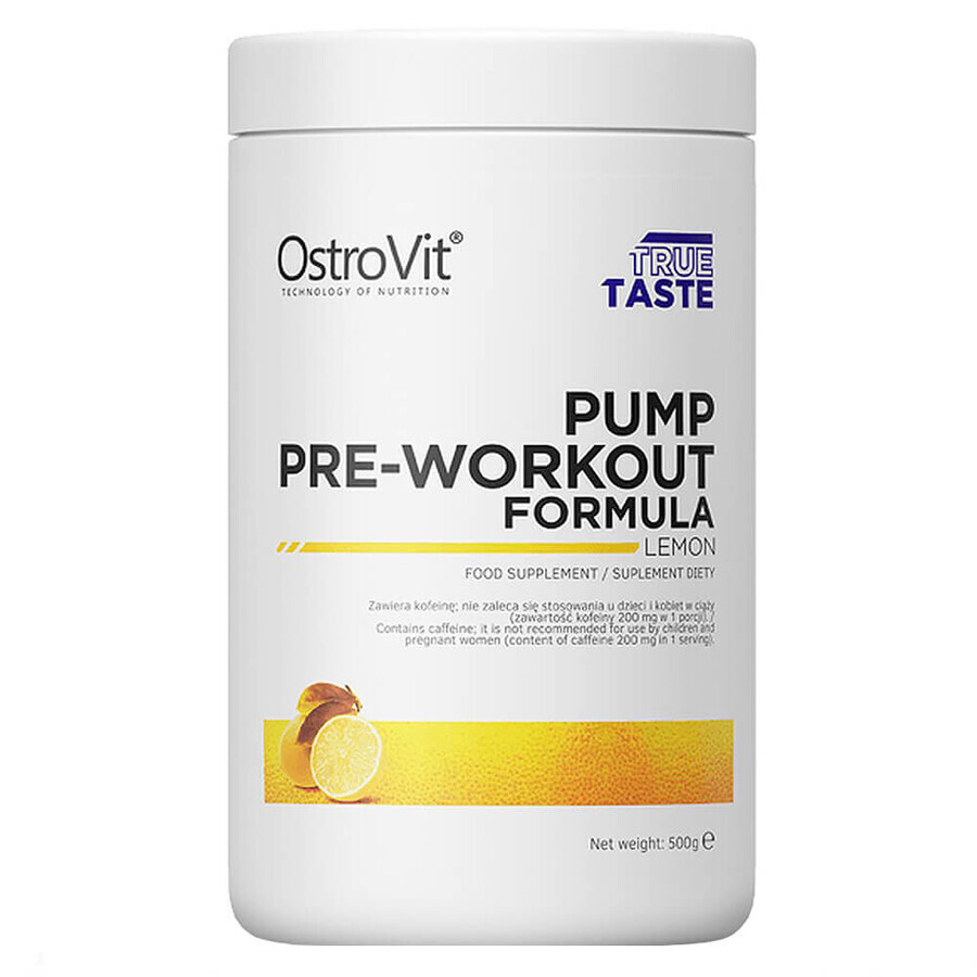 OstroVit Pump Pre-Workout Formula, aromă de lămâie, 500 g