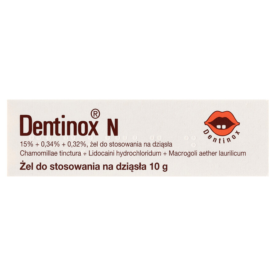 Dentinox N (150 mg + 3,4 mg + 3,2 mg)/g, gel pentru aplicarea pe gingii, 10 g