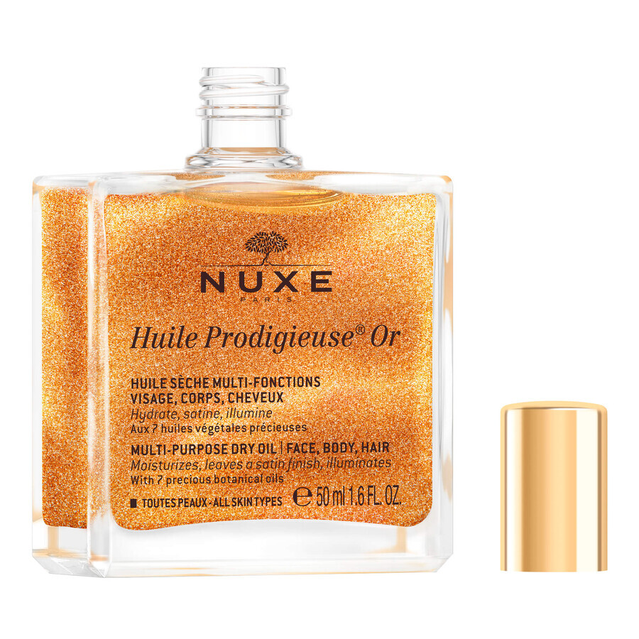 Nuxe Huile Prodigieuse Or, droge olie met goudkleurige deeltjes voor lichaam, gezicht en haar, 50 ml