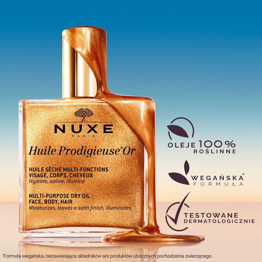 Nuxe Huile Prodigieuse Or, droge olie met goudkleurige deeltjes voor lichaam, gezicht en haar, 50 ml