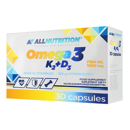 Allnutrition Omega 3 K2 + D3, visolie 1000 mg + vitamine K 100 µg + vitamine D 2000 IU, 30 capsules