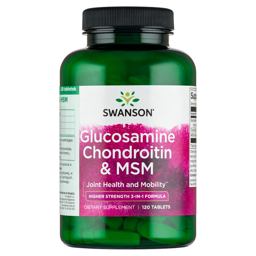 Swanson Glucosamine, Chondroitin &amp; MSM Higher Strength, glucosamina, condroitina y MSM, 120 tabletas