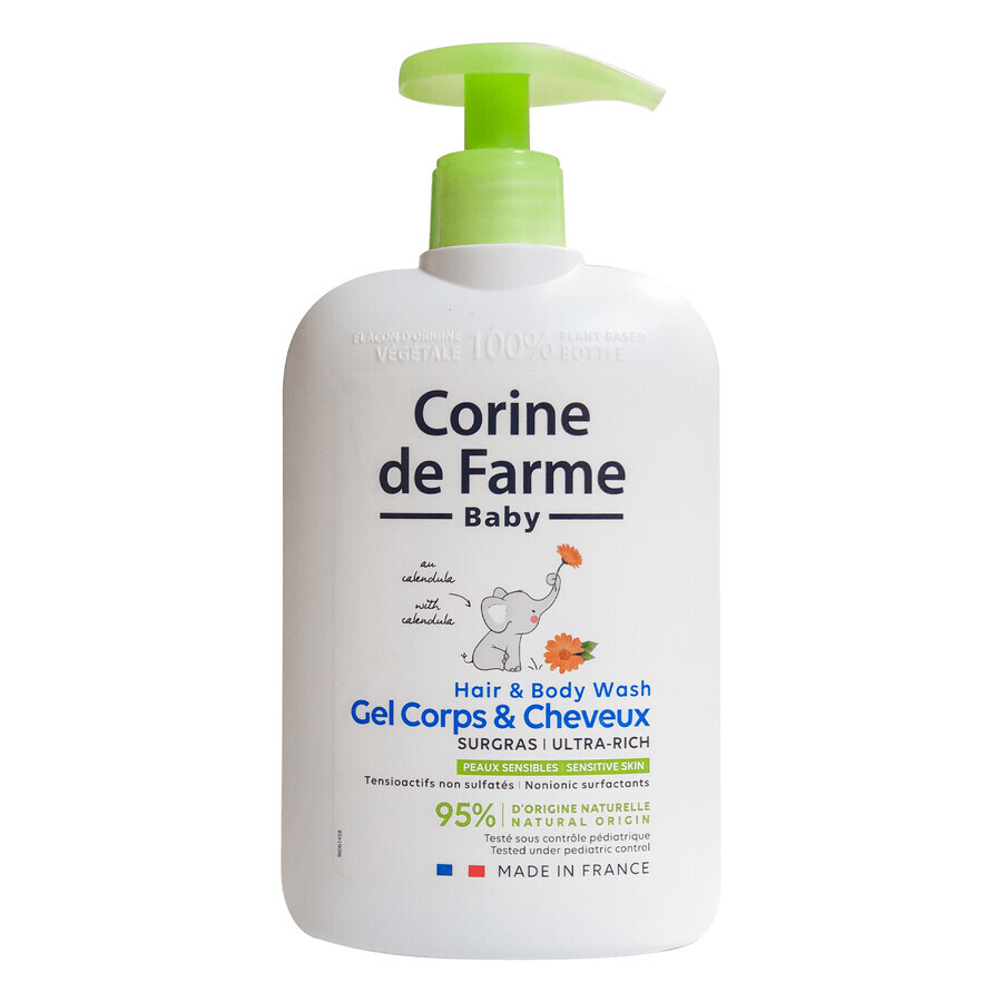 Corine De Farme Baby, gel nettoyant doux 2 en 1 pour le corps et les cheveux, dès la naissance, à l'extrait de calendula, 500 ml