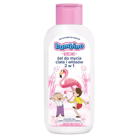 Bambino Kids, gel lavante 2 in 1 per corpo e capelli, Bolek i Lolek i flamingo, da 1 anno, 400 ml