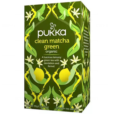 Pukka Clean Matcha Green Organic, groene thee met Matcha, 1,5 g x 20 builtjes