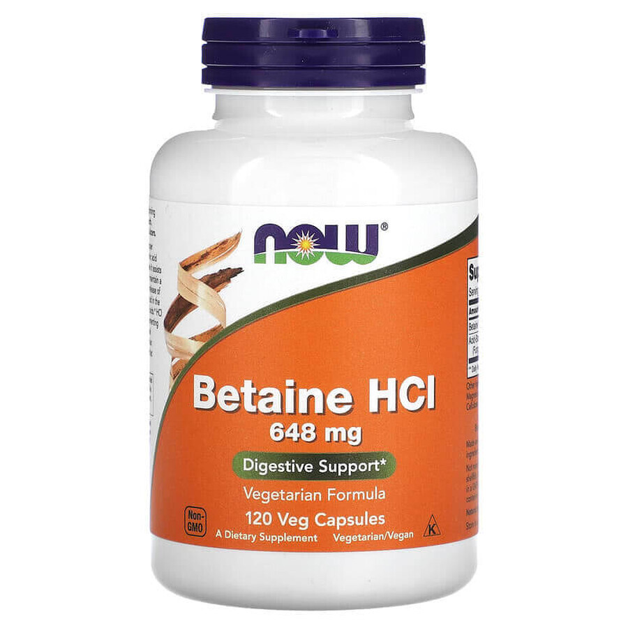 Now Foods Betaine HCl 648 mg, 120 plantaardige capsules