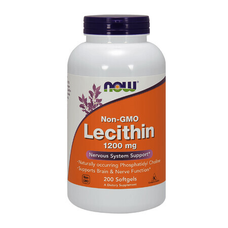 Now Foods Non-GMO Lecithin 1200 mg, lécithine, 200 gélules