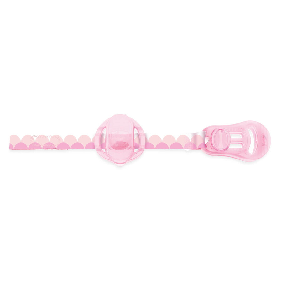 Chicco, lint met clip en fopspeenhouder, roze, 1 stuk