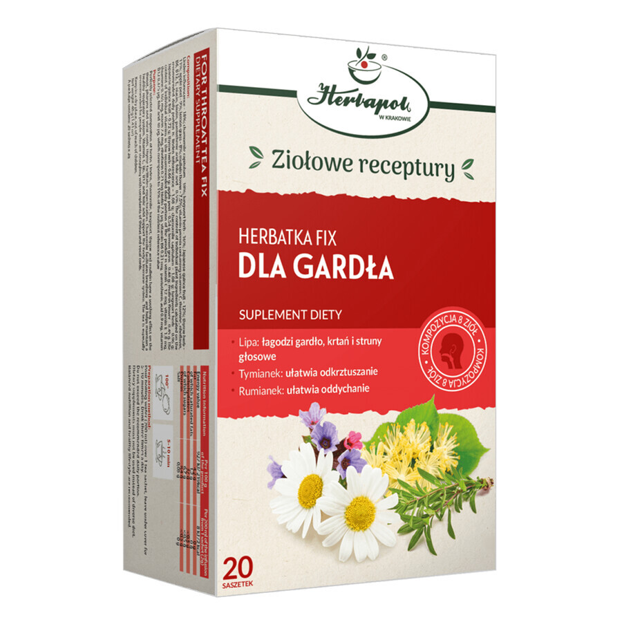 Herbapol Para Garganta, té fijo, 2 g x 20 bolsitas