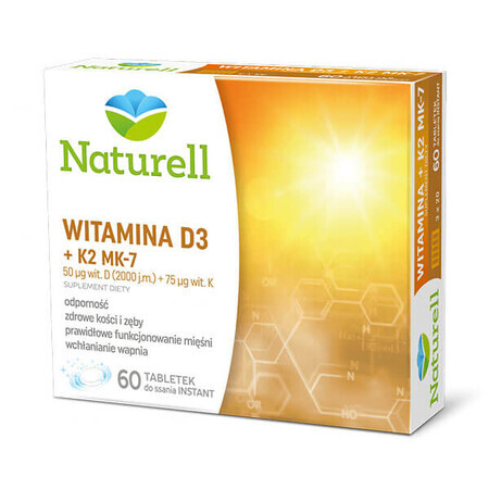 Naturell Vitamine D3 + K2 MK-7, 60 kauwtabletten