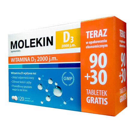 Molekin D3 2000 IU, 90 comprimés + 30 comprimés gratuits