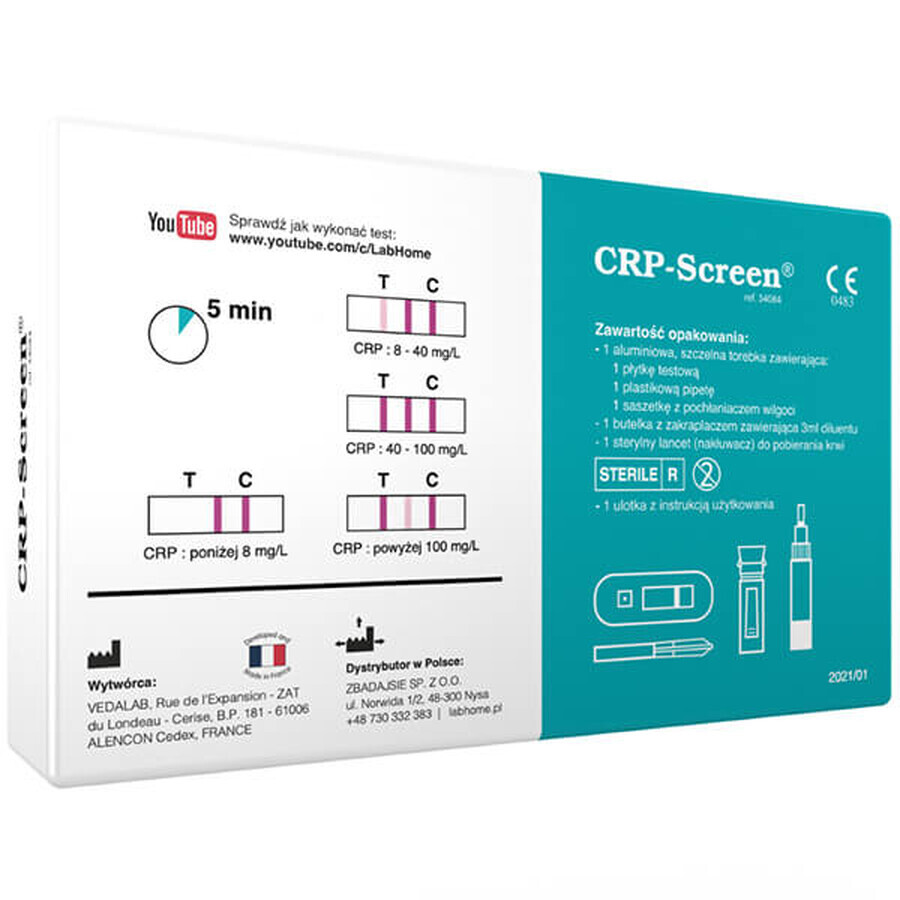 LabHome CRP-Screen, analisi del sangue per il livello di proteina CRP, diagnosi di infezioni e infiammazioni, 1 pezzo