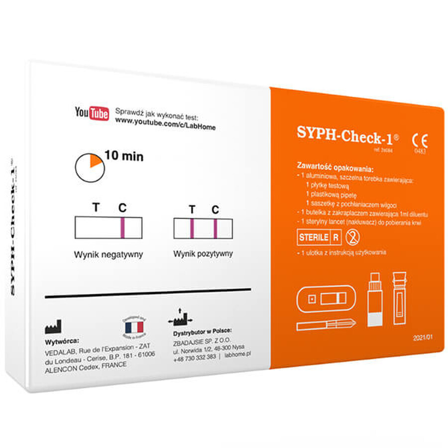 LabHome Syph-Check-1, T. pallidum antibody detection blood test, syphilis diagnosis, 1pc