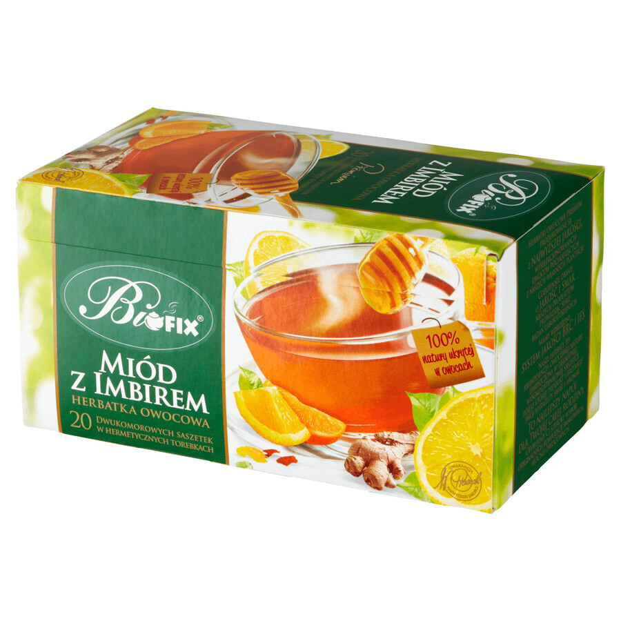 Bi Fix, miel premium au gingembre, thé aux fruits, 20 sachets