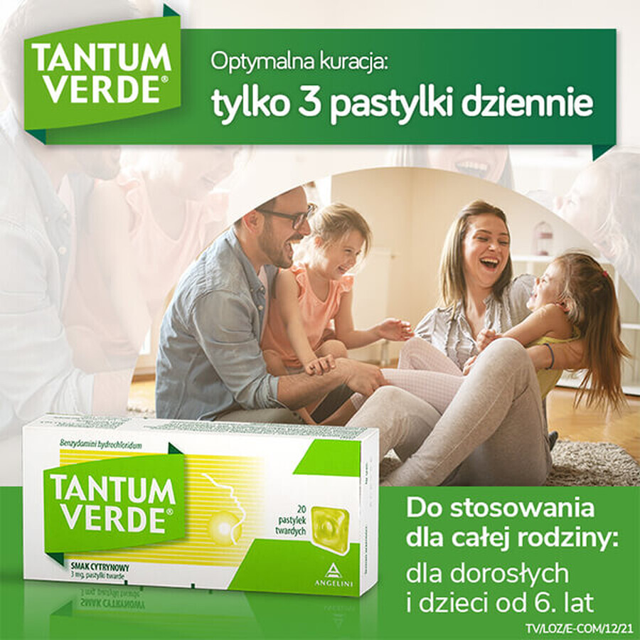 Tantum Verde 3 mg, citroensmaak, 20 harde zuigtabletten