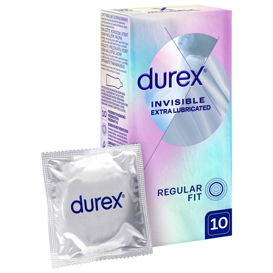 Durex Invisible, préservatifs extra humidifiés, super fins, 10 pièces