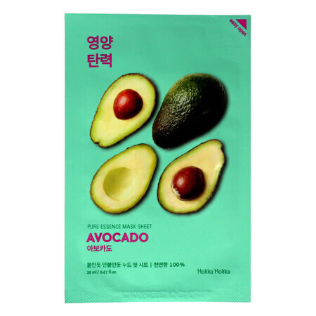 Holika Holika, Pure Essence Maske Blatt Avocado, Baumwolle Blatt Maske, 1 Stück