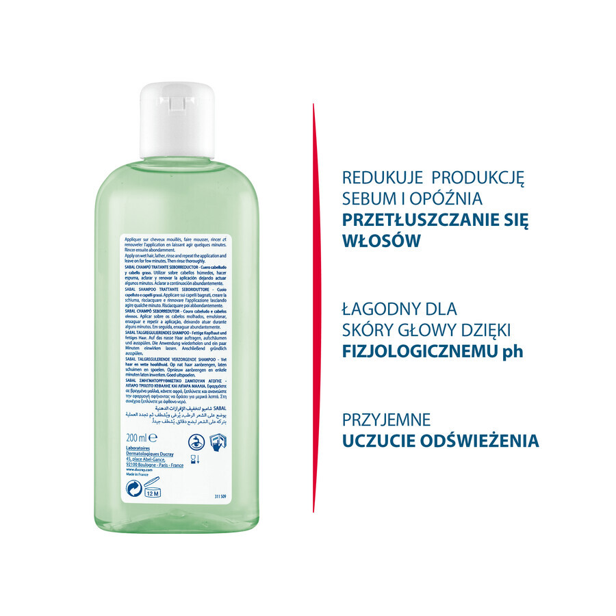 Ducray Sabal, talgregulerende shampoo voor vet haar, 200 ml