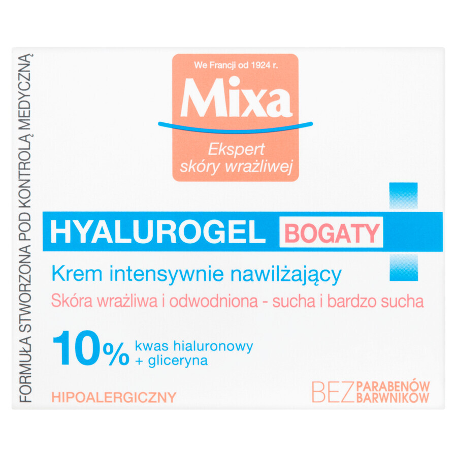 Mixa Hyalurogel, hydraterende 24h crème, rijk, droge en zeer droge huid, 50 ml