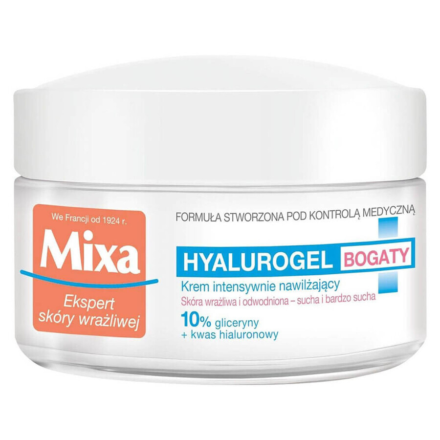 Mixa Hyalurogel, hydraterende 24h crème, rijk, droge en zeer droge huid, 50 ml