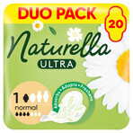 Naturella Ultra, toallas sanitarias con alas, manzanilla, Normal, 20 piezas