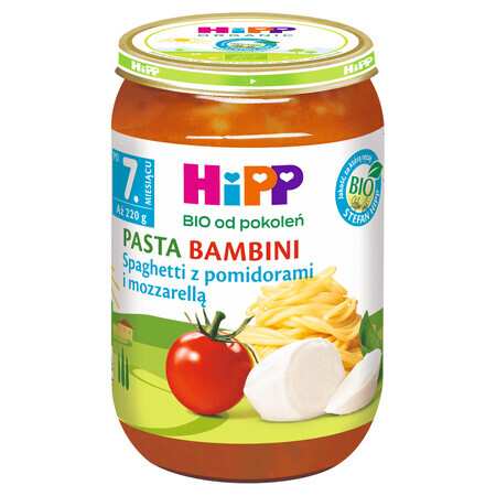 HiPP Bio Pasta Bambini, spaghetti aux tomates et à la mozzarella, après 7 mois, 220 g