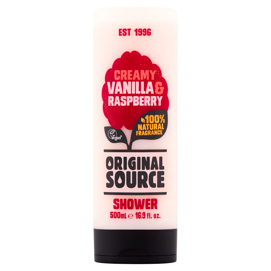 Original Source Vegan, gel de ducha, Vanilia-Frambuesa, 500 ml