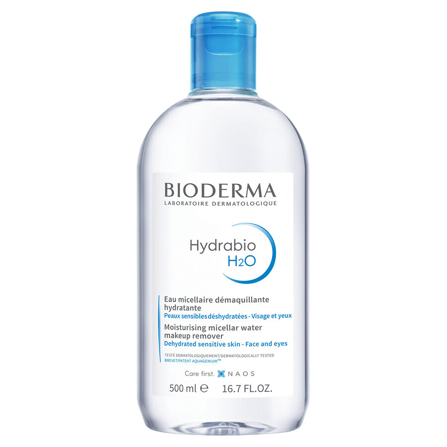 Bioderma Hydrabio H2O, fluido micelar hidratante para desmaquillar, piel deshidratada, 500 ml