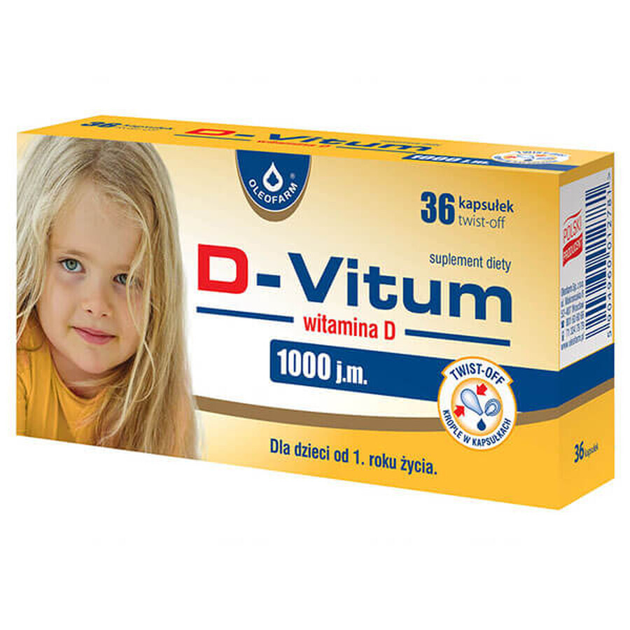 D-Vitum 1000 IU, vitamine D voor kinderen vanaf 1 jaar, 36 afdraaibare capsules