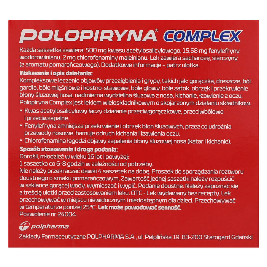 Polopyrin Complex 500 mg + 15,58 mg + 2 mg, 8 sachets