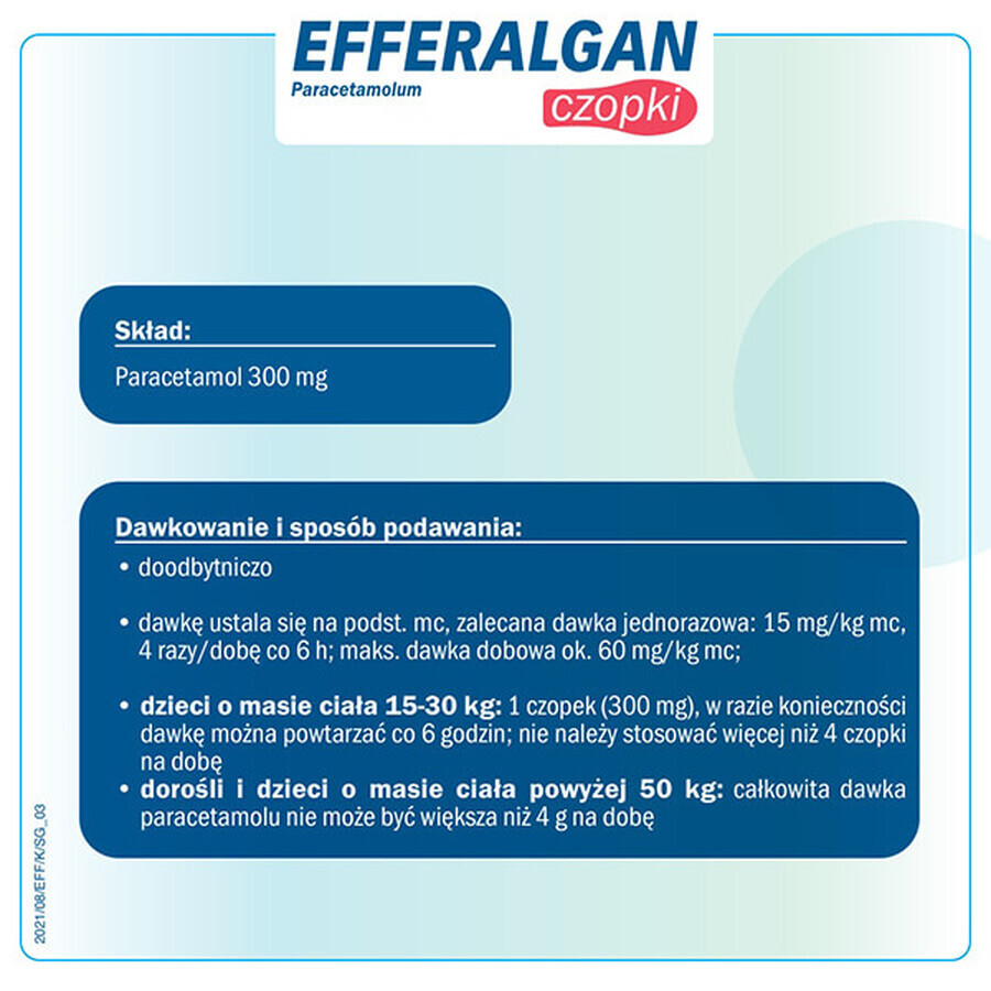 Efferalgan 300 mg, rectale zetpillen, 10 stuks