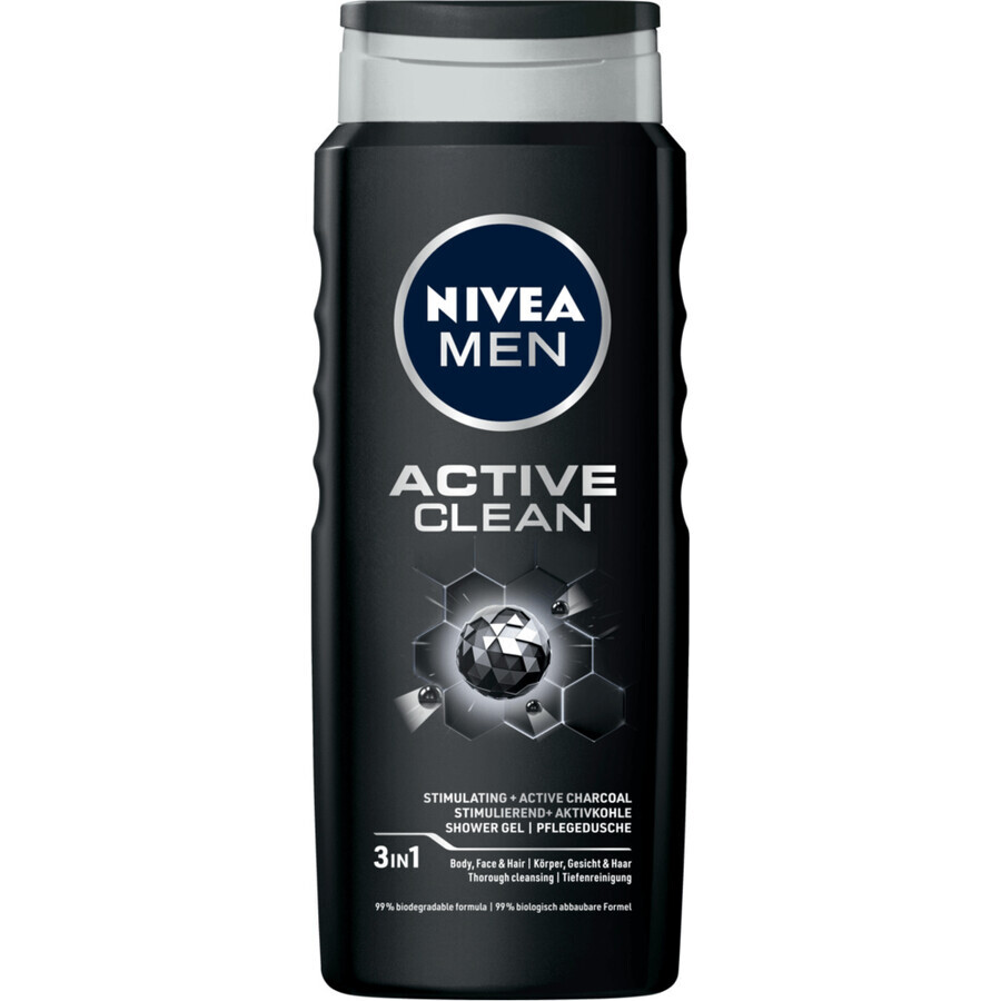 Nivea Men, 3 in 1 shower gel for face, body and hair, Active Clean, 500 ml