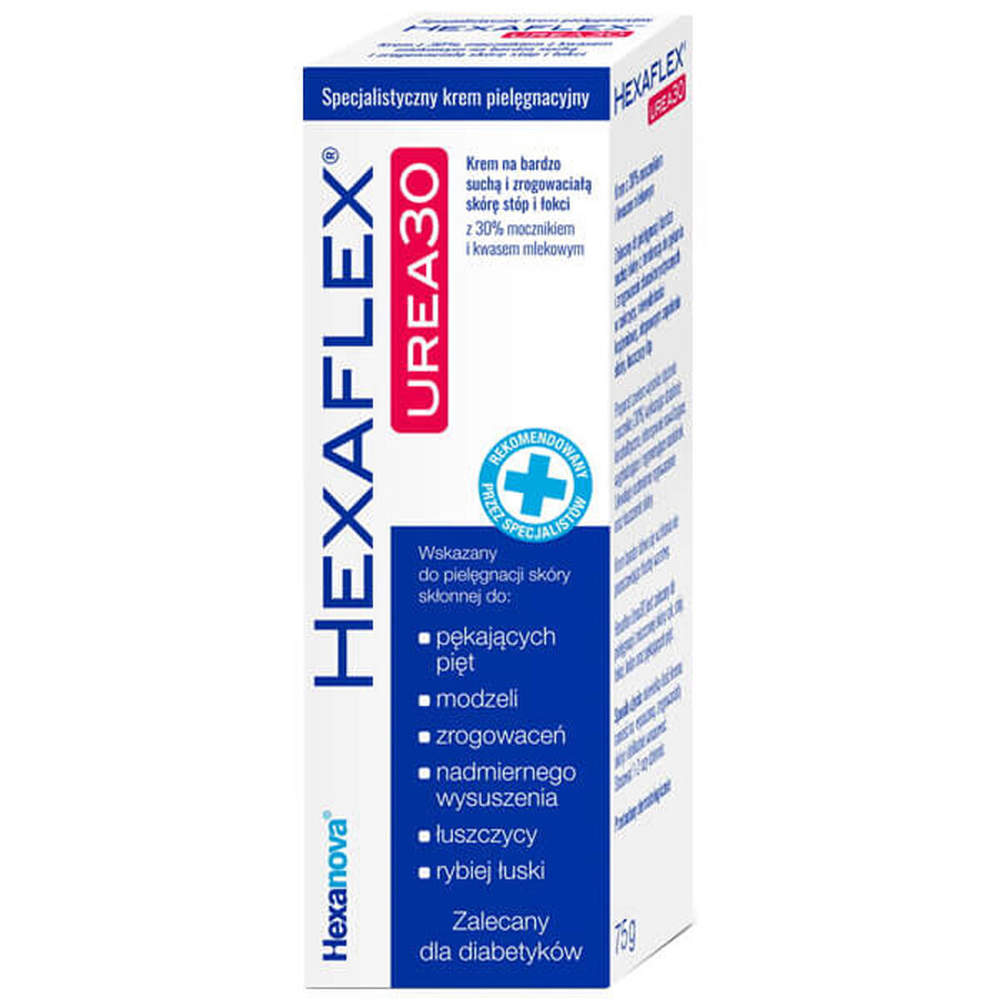 Hexaflex Urea 30, crème de soin spécialisée pour la peau calleuse des pieds et des coudes, 75 g