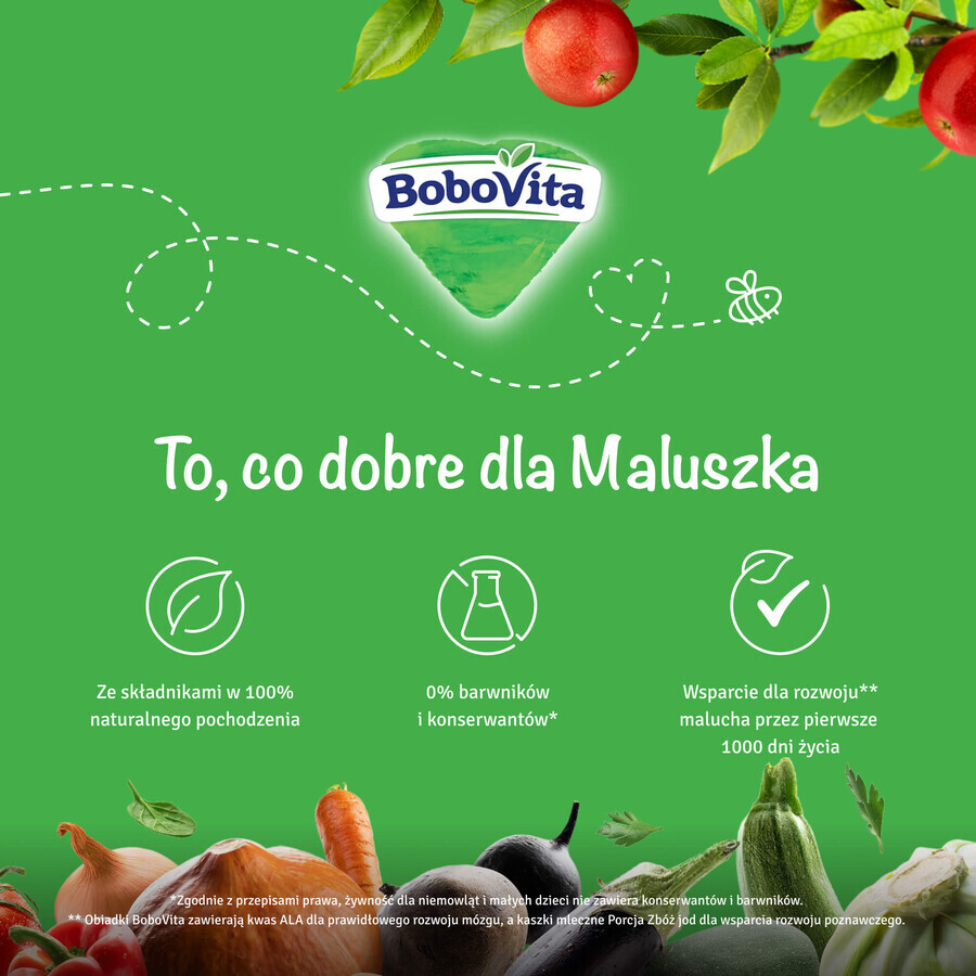 BoboVita Mousse en tubo, plátano y manzana con fresa y kiwi, después de 6 meses, 80 g