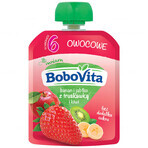 BoboVita Mousse en tubo, plátano y manzana con fresa y kiwi, después de 6 meses, 80 g