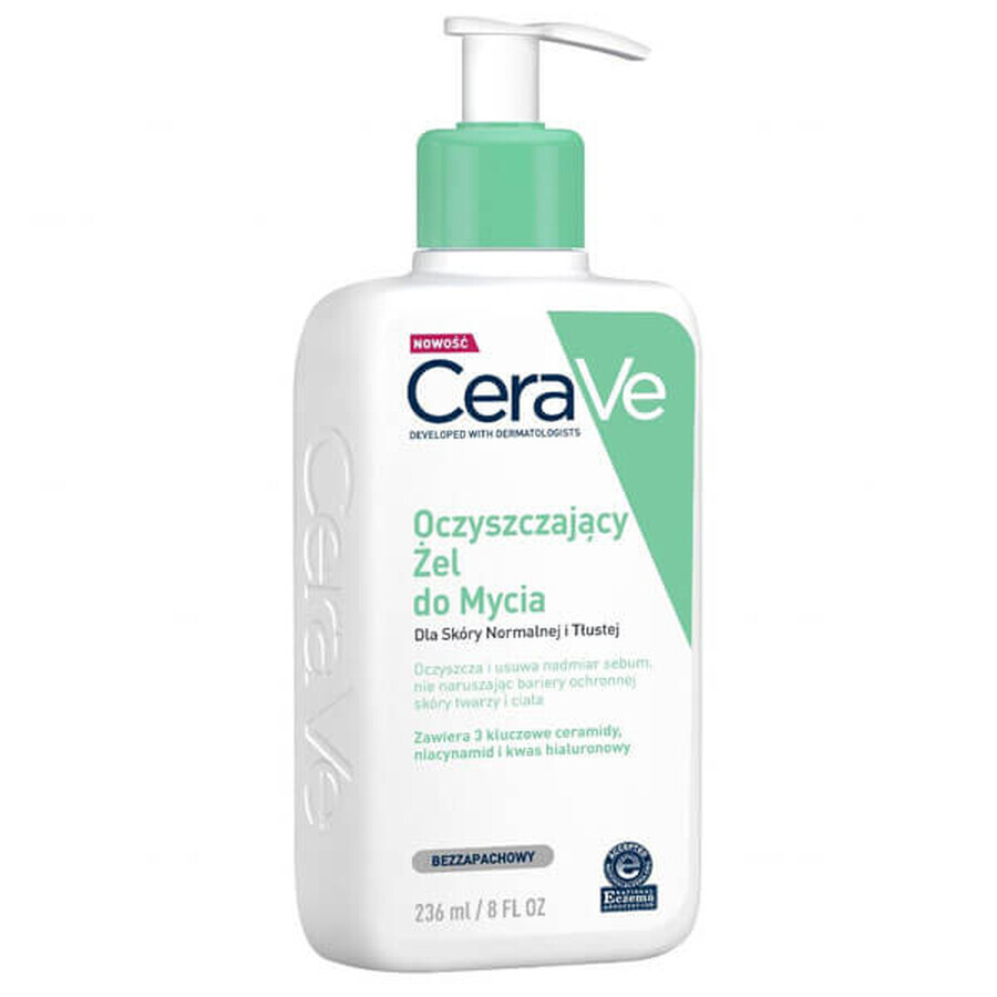 CeraVe, cleansing gel with ceramides, normal and oily skin, 236 ml