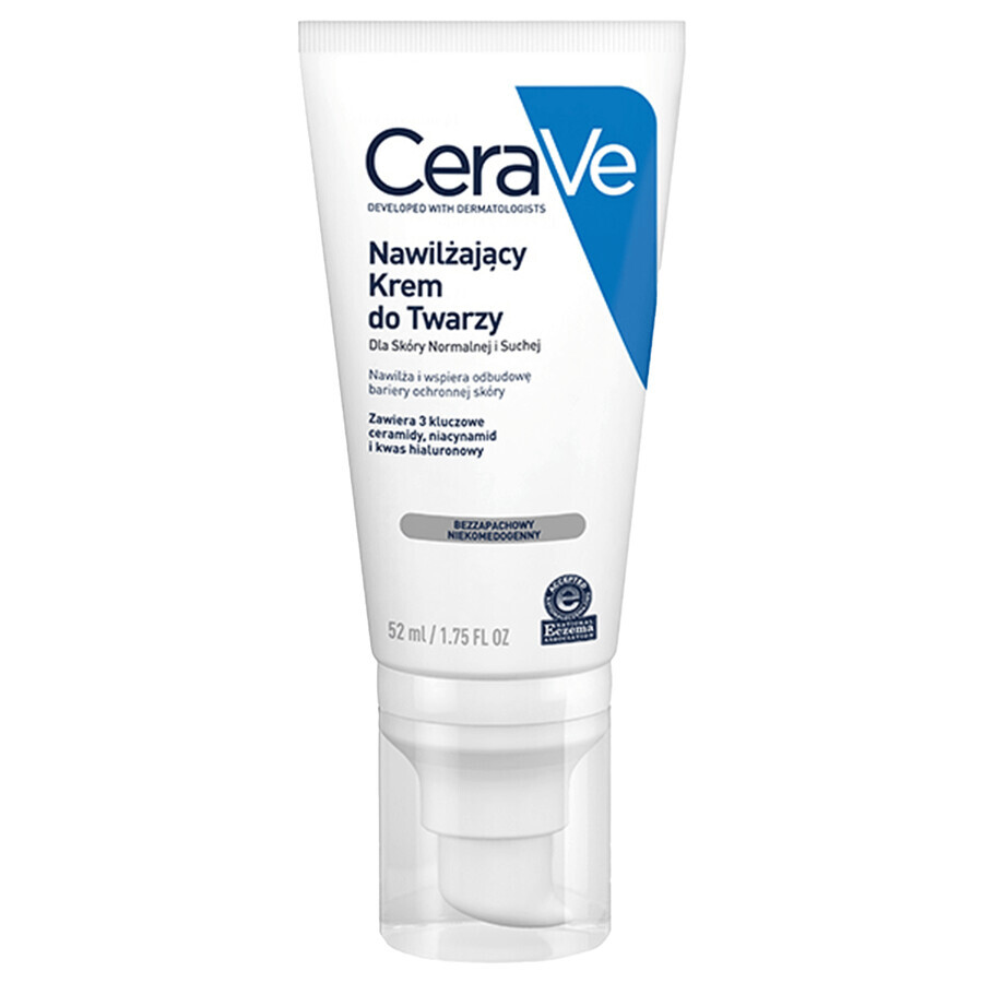 CeraVe, vochtinbrengende crème met ceramiden voor het gezicht, normale en droge huid, 52 ml