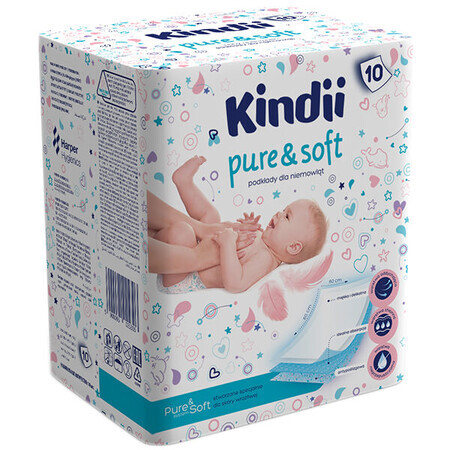 Kindii Pure &amp; Soft, baby onderleggers, wegwerp, 60 cm x 60 cm, 10 stuks