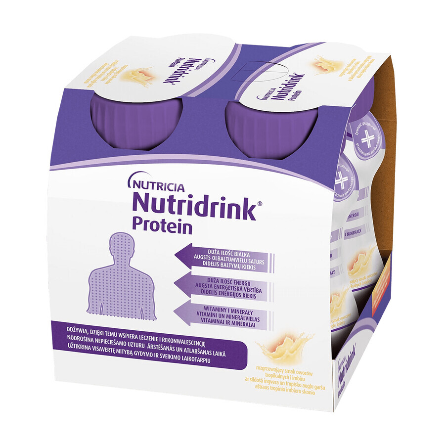 Nutridrink Protein, voedzaam, verwarmend tropisch fruit en gembersmaak, 4 x 125 ml