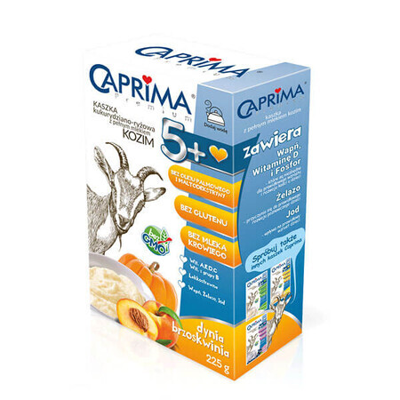 Caprima Premium corn and rice porridge with whole goat's milk, pumpkin and peaches, gluten-free, after 5 months, 225 g