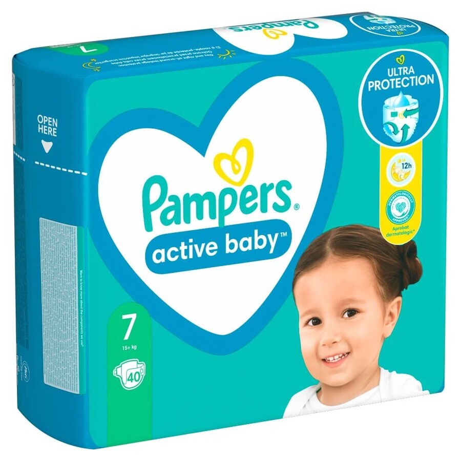 Pampers Active Baby, pañales, talla 7, 15+ kg, 40 unidades