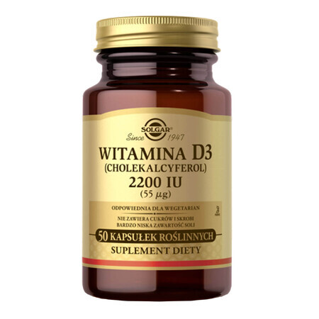 Solgar, Vitamine D3 2200 IU, 50 gélules